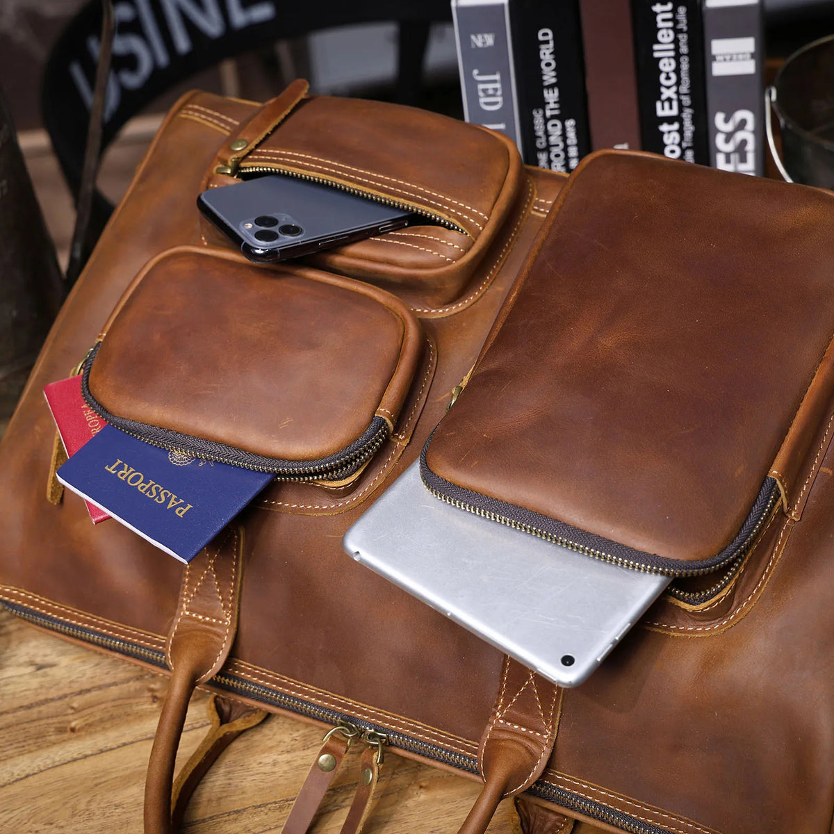 Men's Full Grain Leather Laptop Briefcase For Work