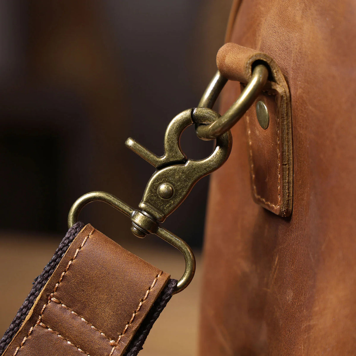 Men's Full Grain Leather Laptop Briefcase For Work