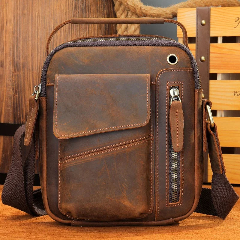 Men's Cowhide Casual Crossbody Bag - Large Capacity Leather Sling Bags