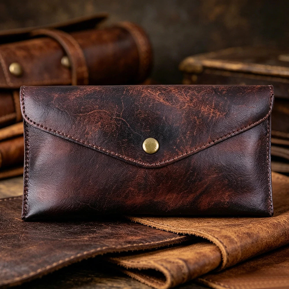 Genuine Leather Men Handmade Wallet - High Quality Retro Handbag