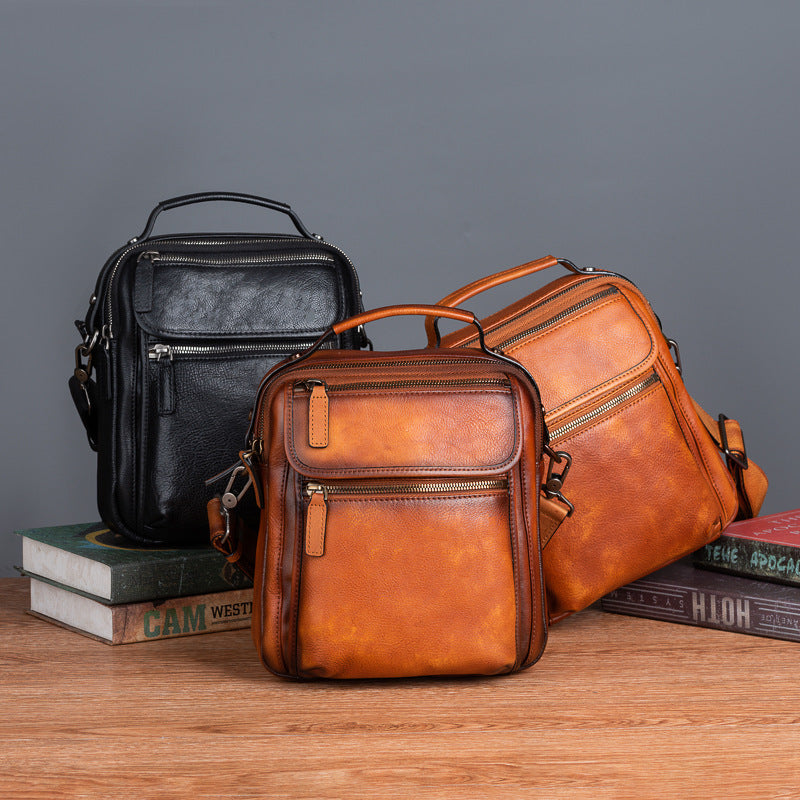 Cowhide Retro Casual Men's Messenger Bag - Vintage Crossbody Leather Handbag