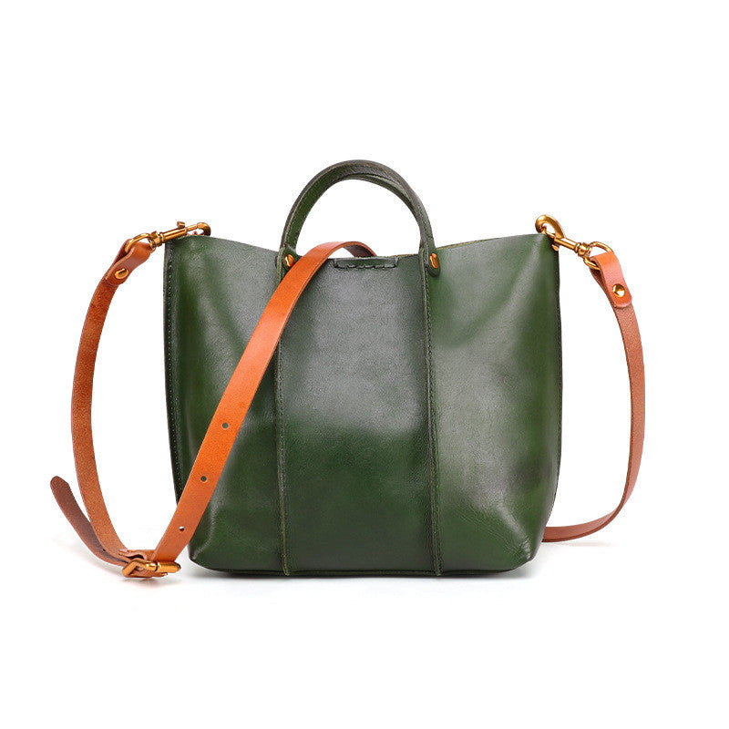 Premium Cowhide Leather Shoulder Tote Bag - Modern Bucket Style Shoulder Bags