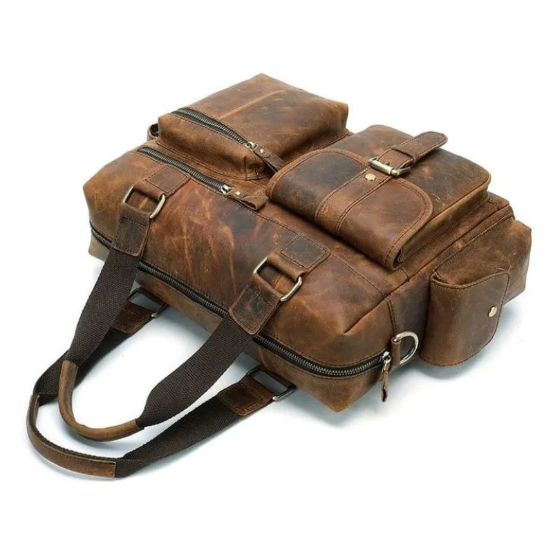 Horizontal Outdoor Business Hand Bag -  First Layer Cowhide Leather Travel Luggage