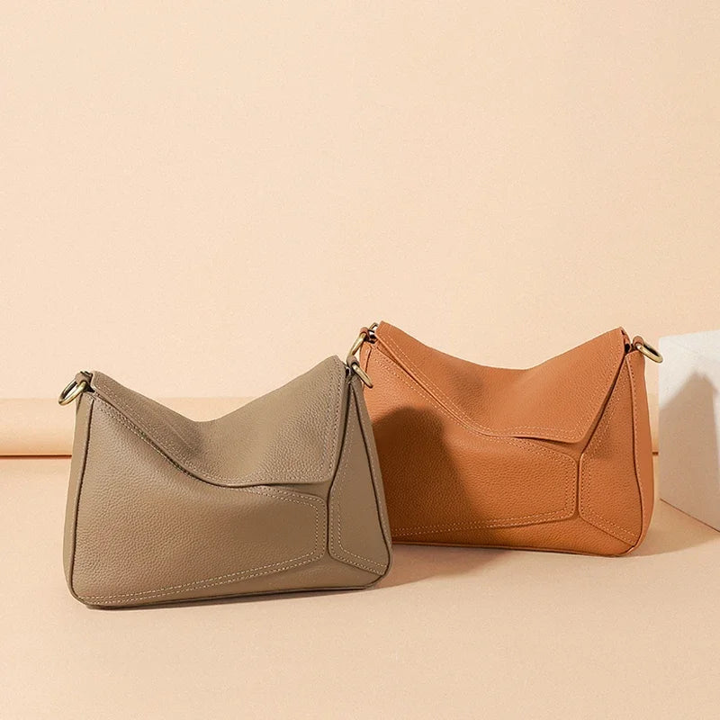 Cowhide Leather Women's Geometric Shoulder Bag - Luxury Crossbody Handbag