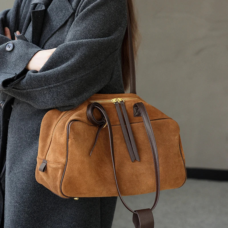Women's Suede Cowhide Luxury Tote Bag - Large Capacity Winter Velvet Bags
