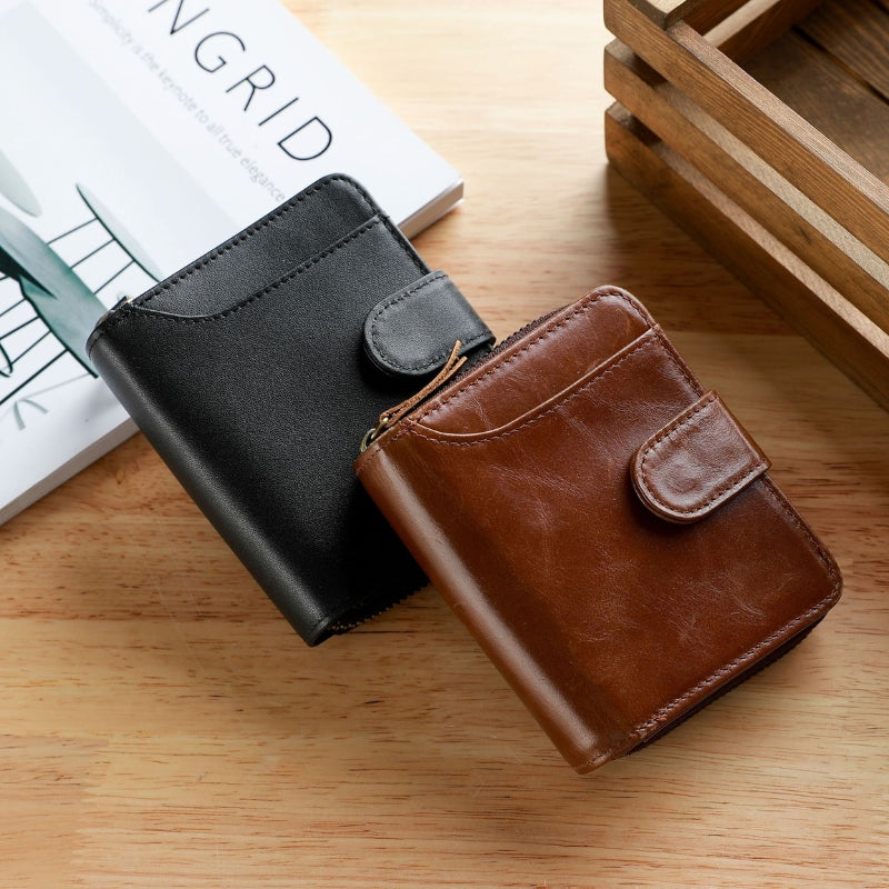Men's Leather Multiple Card Slots Wallet - Compact Solid Color Money Bag