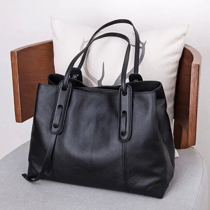 Luxury Soft Cowhide Leather Tote Bag - Women's Shoulder Handbag