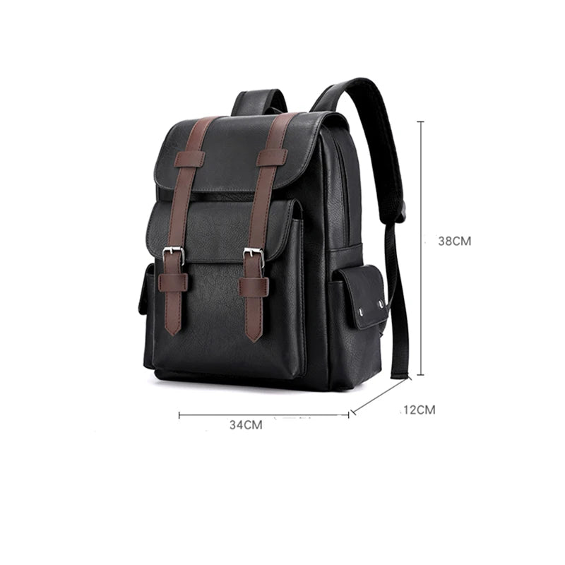 Stylish Men’s PU Leather Laptop Backpack – Large Capacity School & Travel Bag