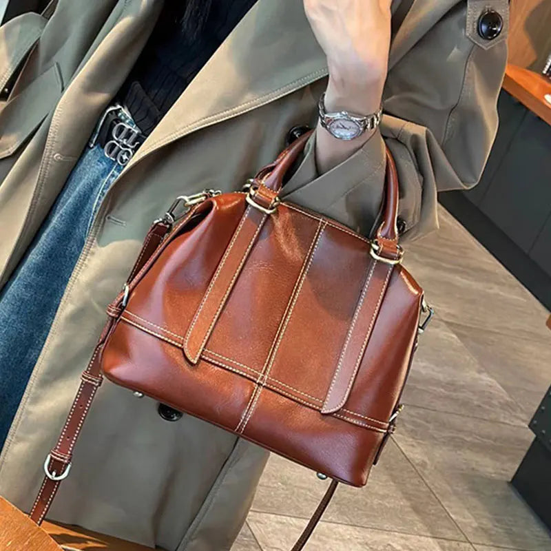 Vintage Genuine Cow Leather Women's Bag - Luxury Design Woman Handbag