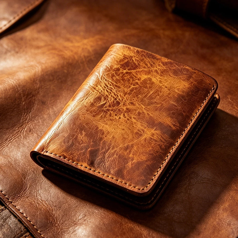 Vintage Genuine Leather Men Wallet - Large Capacity Durable Card Holder Money Clips