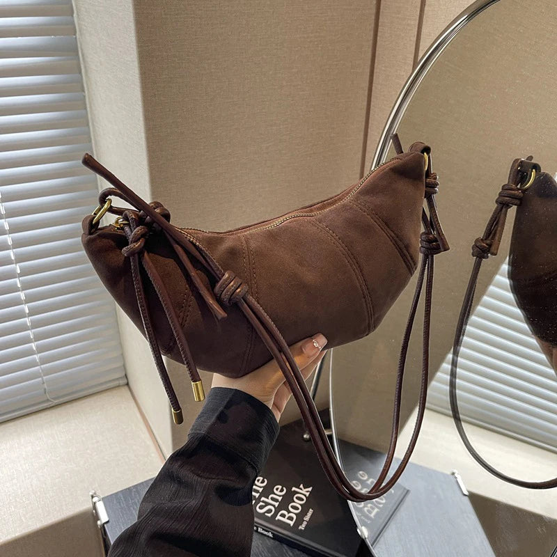 Dumpling-shaped Croissant Shoulder Bag - Texture Versatile Velvet Zipper Handbag