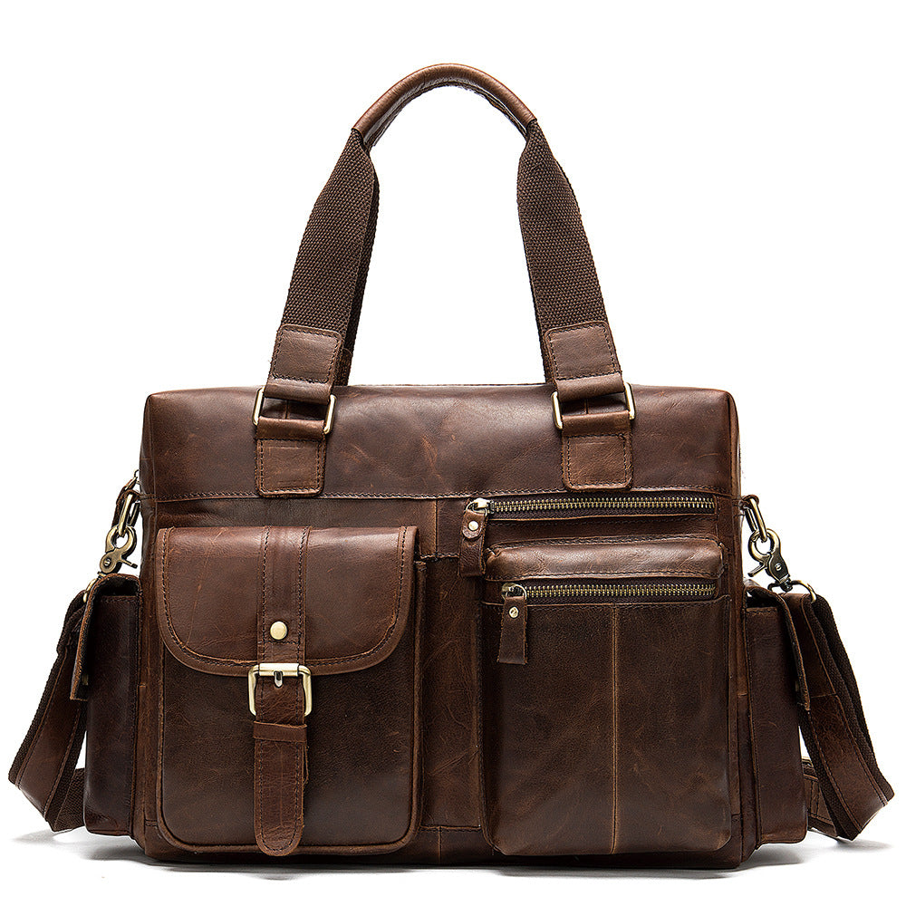 Horizontal Outdoor Business Hand Bag -  First Layer Cowhide Leather Travel Luggage