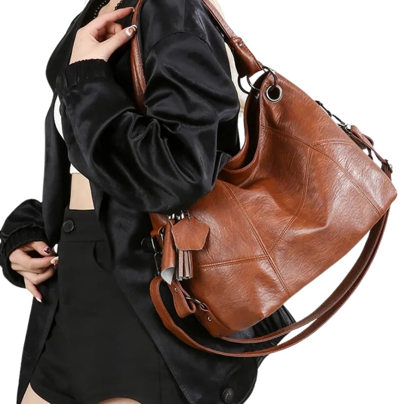 Large Capacity Soft Leather Stitching Handbag - American Retro Square Bag