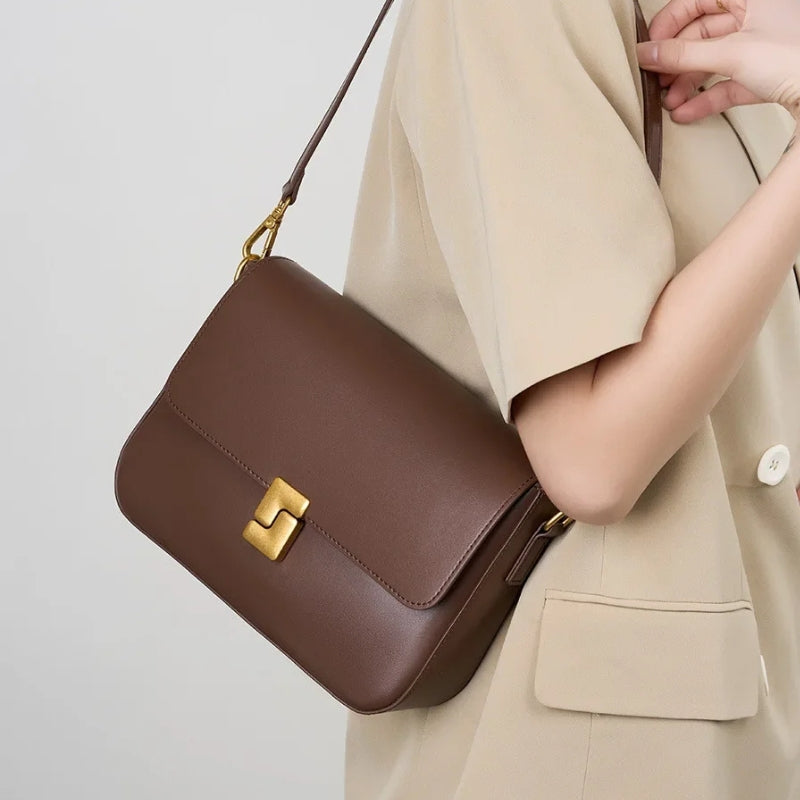 Genuine Leather Small Square Crossbody Bag - Women's Fashion Shoulder Handbags