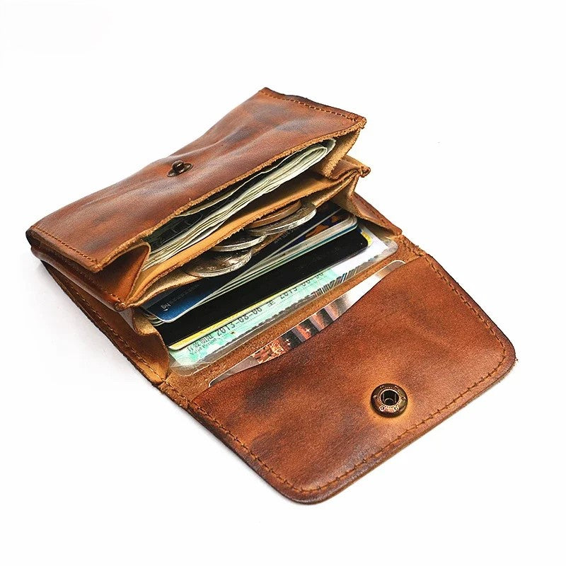 Handmade Leather RFID Zipper Wallet - Vintage Card Holder Coin Purse
