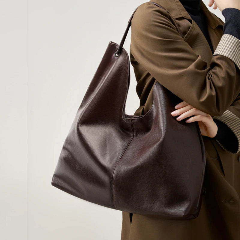 Cowhide Genuine Leather Hobo Shoulder Bag - Ladies Luxury Handbags
