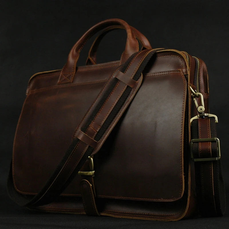 Luxury Leather Business Briefcase - Men Shoulder Portfolio Laptop Bag