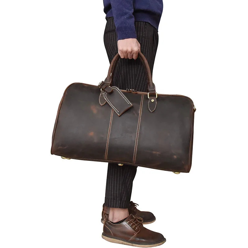 Real Leather Travel Hand Luggage - Lockable Top Grade Duffle Bag