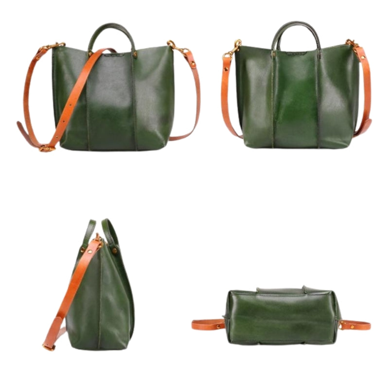 Premium Cowhide Leather Shoulder Tote Bag - Modern Bucket Style Shoulder Bags