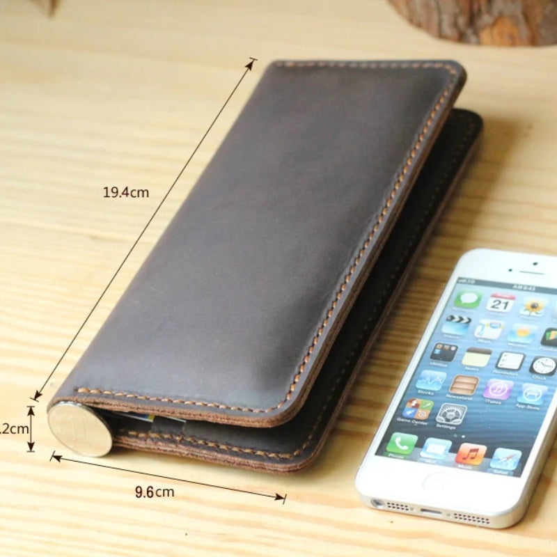 Handmade Vintage Crazy Horse Genuine Leather Wallet - Men Stylish Clutch Bag Purse