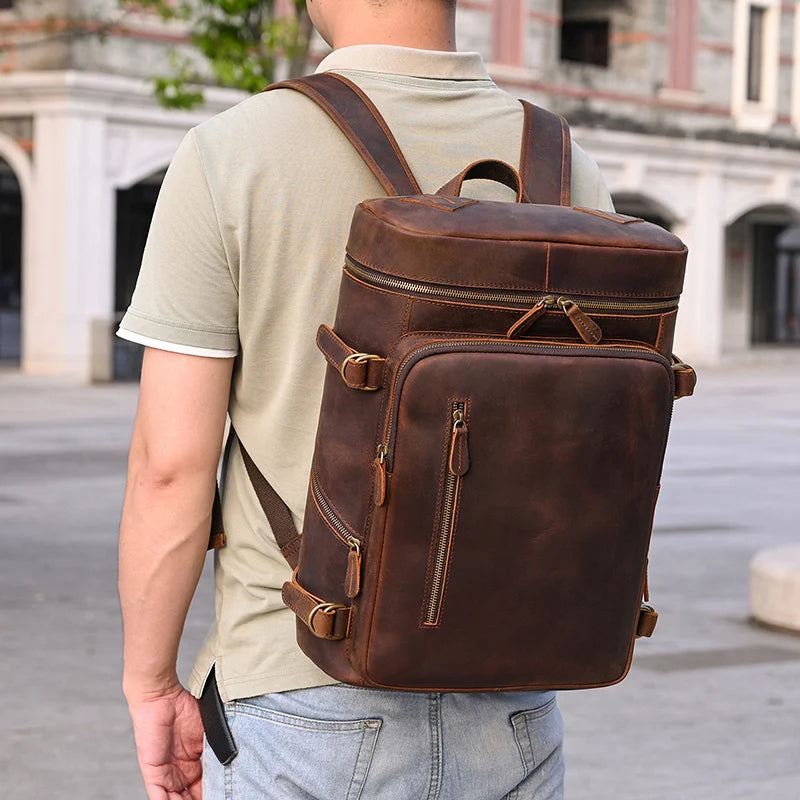 Vintage Crazy Horse Genuine Leather Backpack - Laptop Rucksack Student Bag