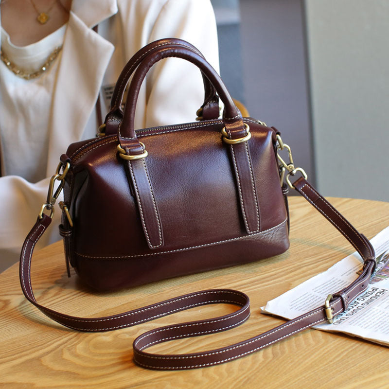 Genuine Leather Shoulder Messenger Bag - First Layer Cowhide Sandwich Zipper Bags