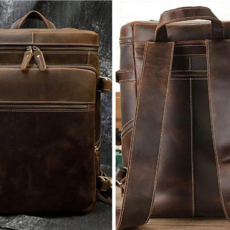 Vintage Crazy Horse Genuine Leather Backpack - Laptop Rucksack Student Bag