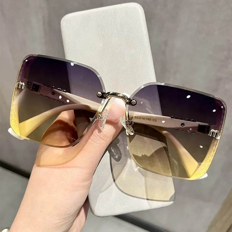 Fashion Luxury Square Sunglasses – UV400 Protection Lightweight Trendy Eyewear Gold White