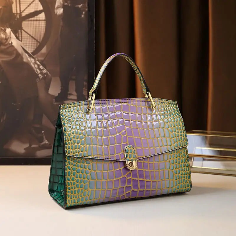 Crocodile Print Cowhide Leather Crossbody Bag