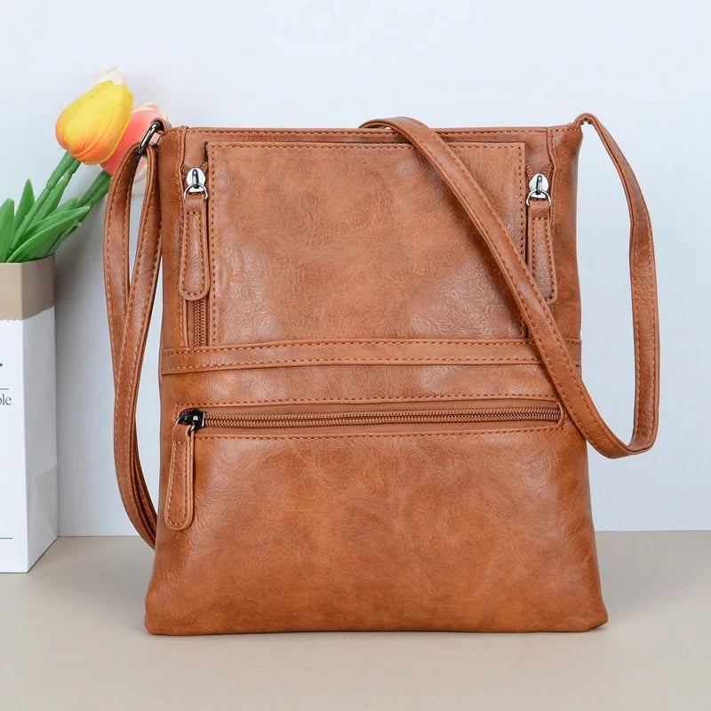 Vintage Multi-pocket Women Crossbody Bag - Soft PU Leather Shoulder Bag