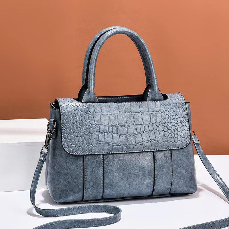 Women's Crossbody Shoulder Bag - Crocodile Pattern Sandwich Zipper Bag