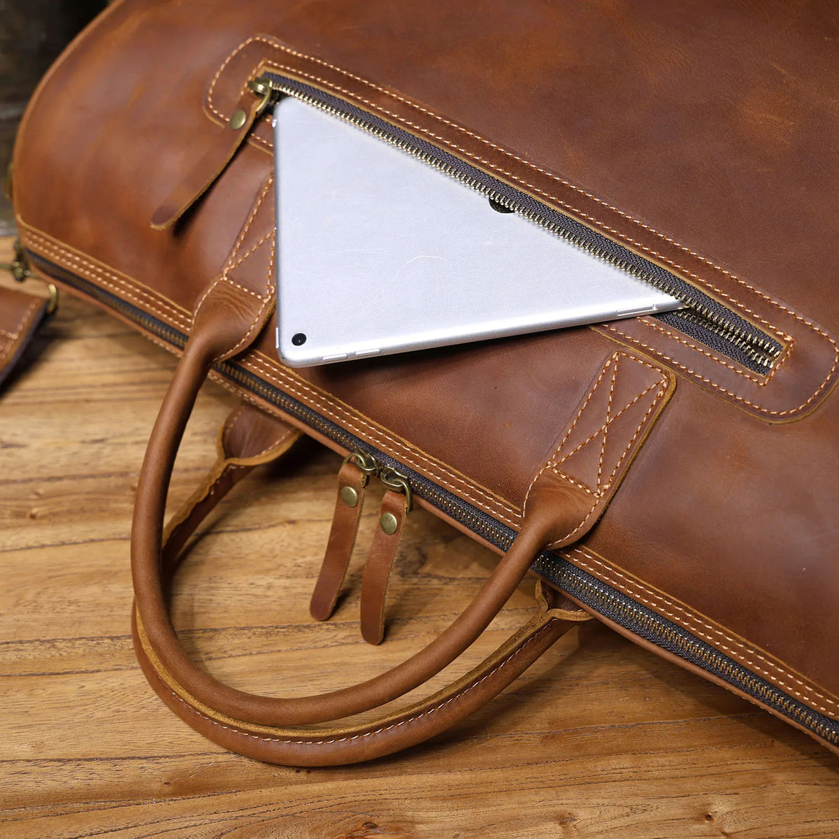 Men's Full Grain Leather Laptop Briefcase For Work