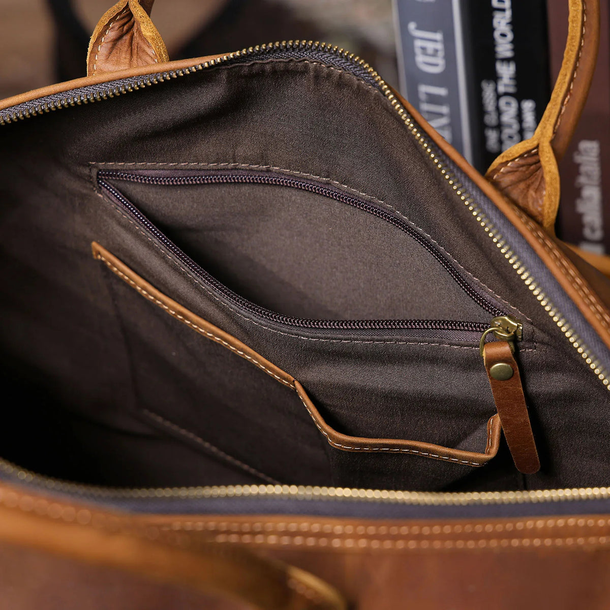 Men's Full Grain Leather Laptop Briefcase For Work