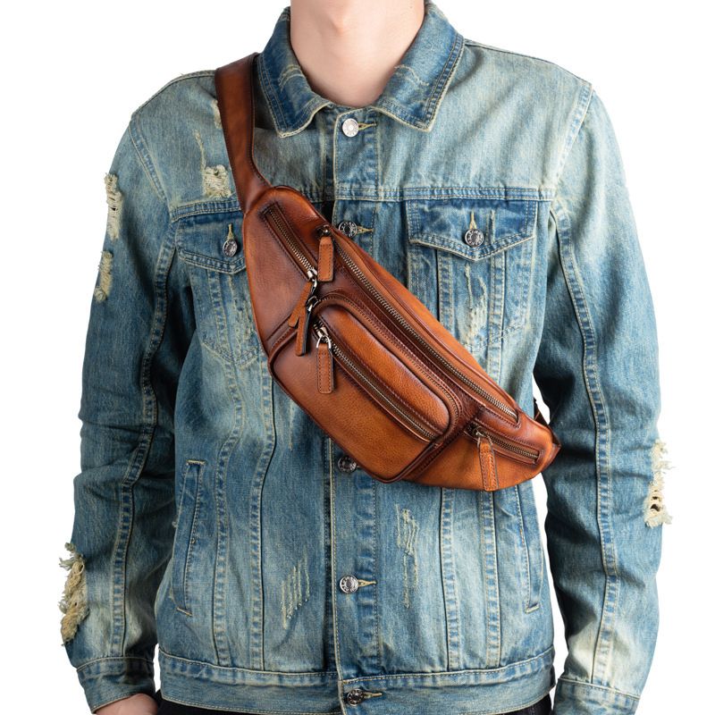 Vintage Cowhide Leather Chest & Waist Bag – Vegetable Tanned, Dual-Purpose Casual Style