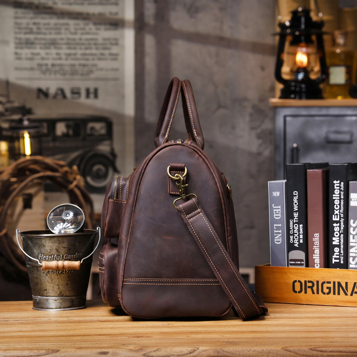 Men's Full Grain Leather Laptop Briefcase For Work