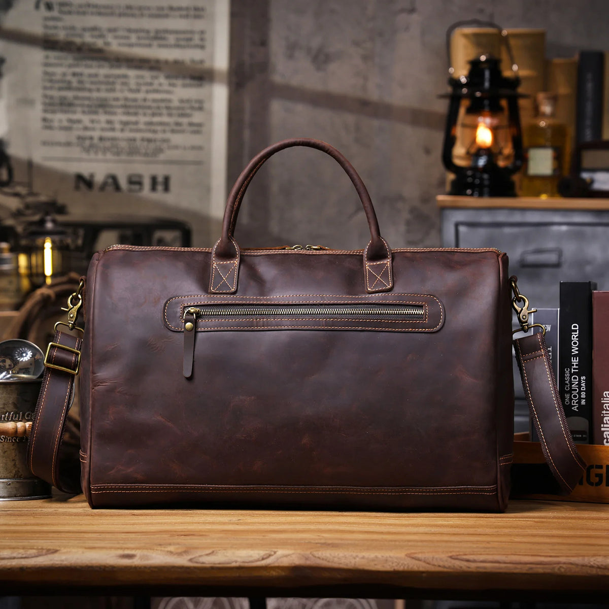 Men's Full Grain Leather Laptop Briefcase For Work