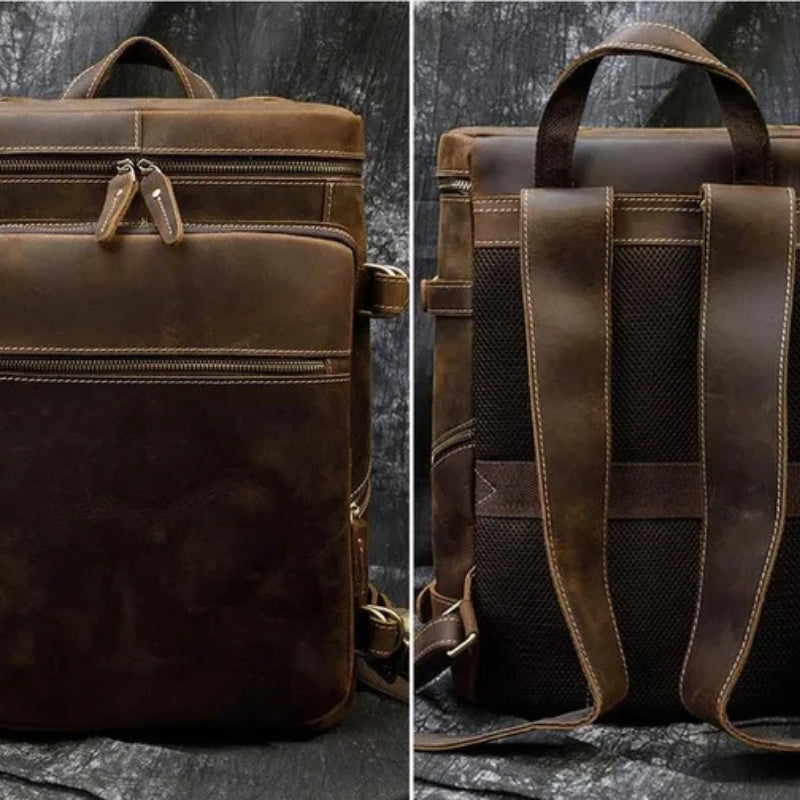 Vintage Crazy Horse Genuine Leather Backpack - Laptop Rucksack Student Bag