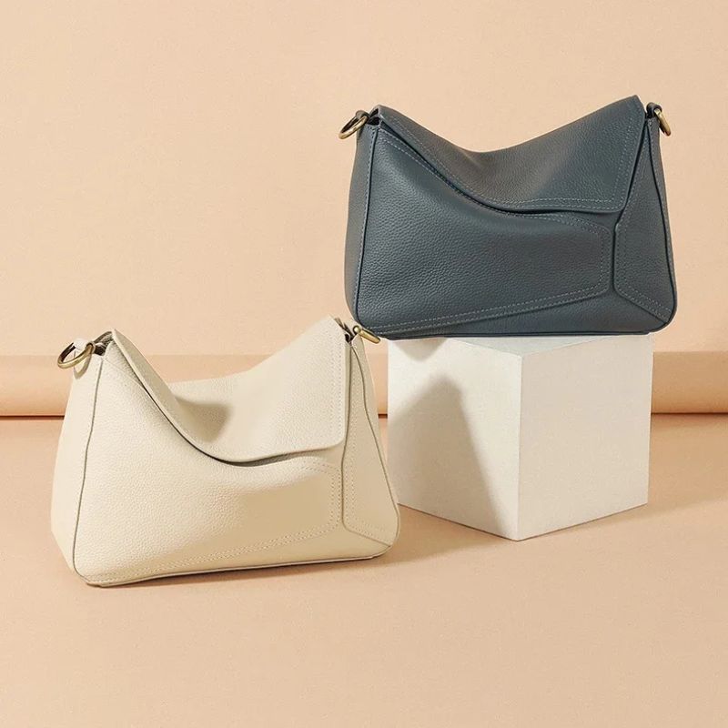 Cowhide Leather Women's Geometric Shoulder Bag - Luxury Crossbody Handbag