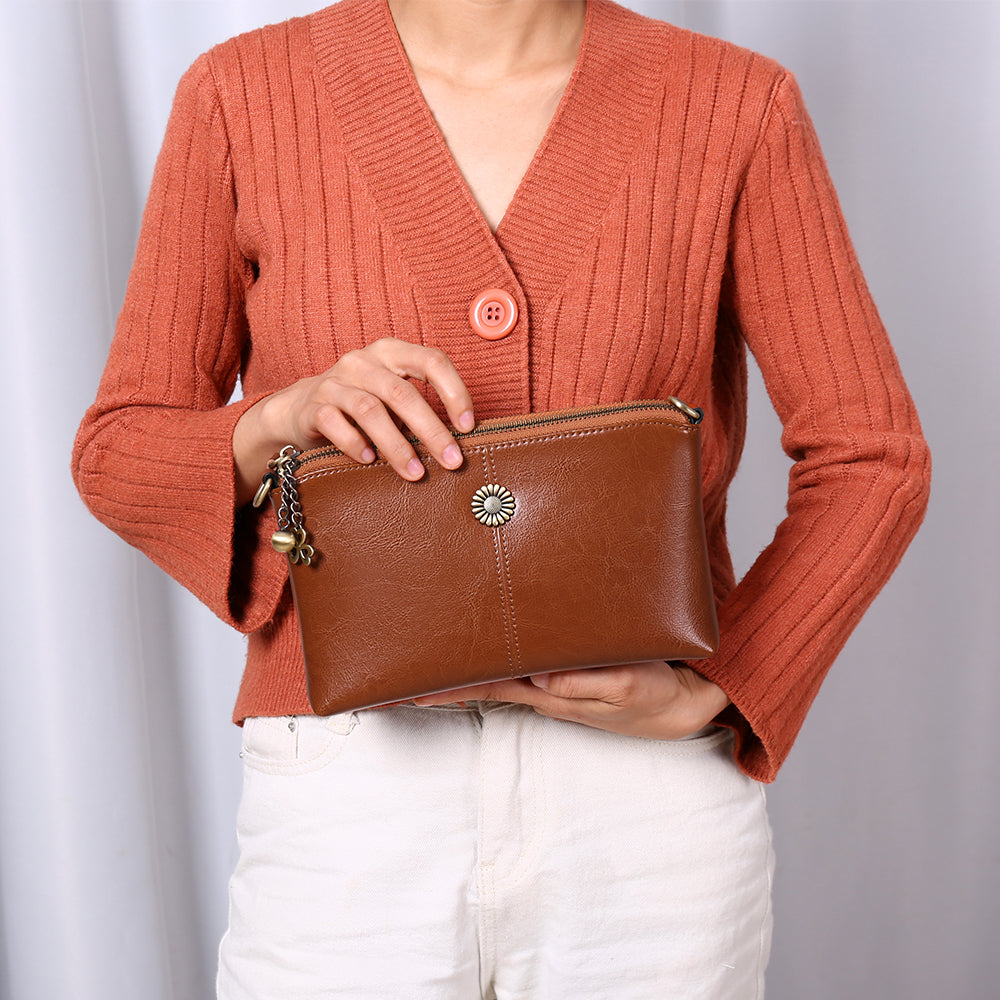 Genuine Leather Women's Clutch Messenger Bag