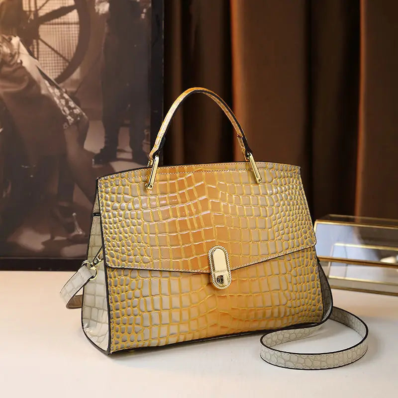 Crocodile Print Cowhide Leather Crossbody Bag