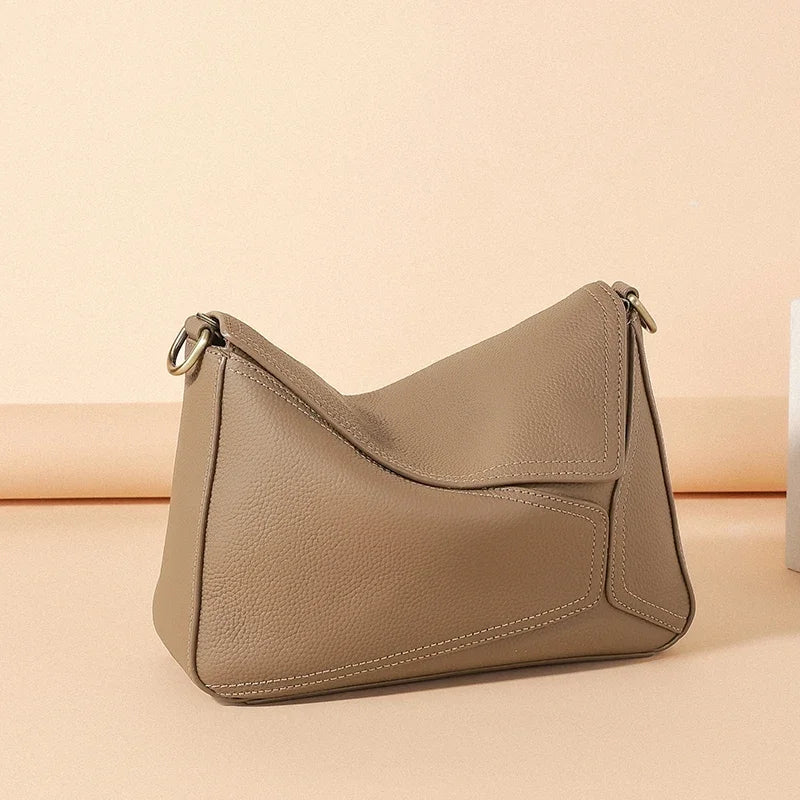 Cowhide Leather Women's Geometric Shoulder Bag - Luxury Crossbody Handbag