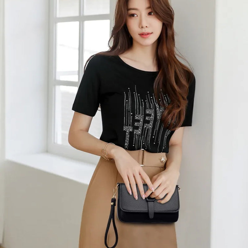 Women’s Small Square Crossbody Bag - Minimalist Leather Flap Bag