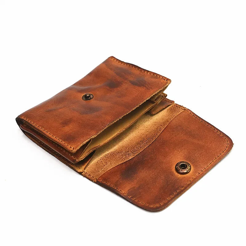 Handmade Leather RFID Zipper Wallet - Vintage Card Holder Coin Purse