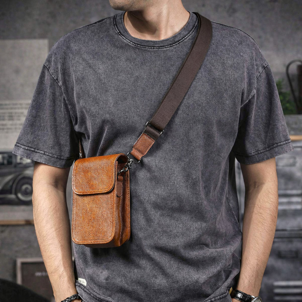 Genuine Leather Men's Shoulder Bag – Vintage Style Crossbody Phone Pouch - Scraften