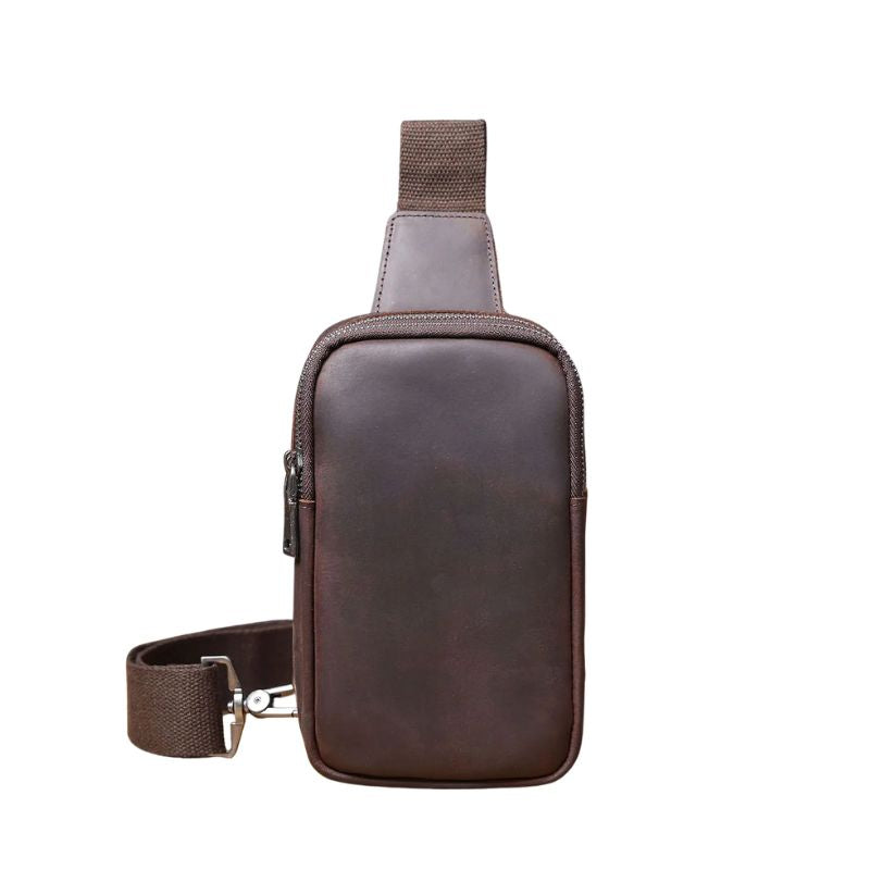 Vintage Full Grain Leather Sling Bag for Men – Premium Crossbody Chest Bag