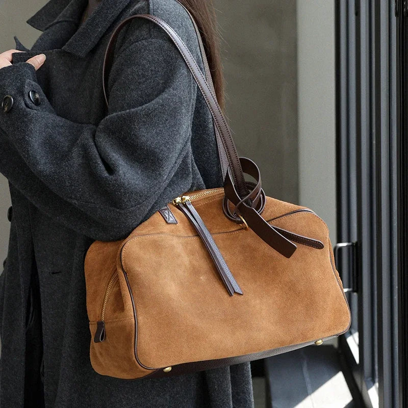 Women's Suede Cowhide Luxury Tote Bag - Large Capacity Winter Velvet Bags