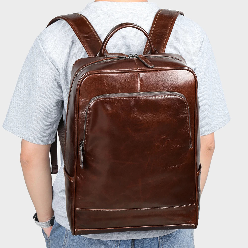 Large Capacity Waterproof Leather Laptop Backpack for Business & Travel