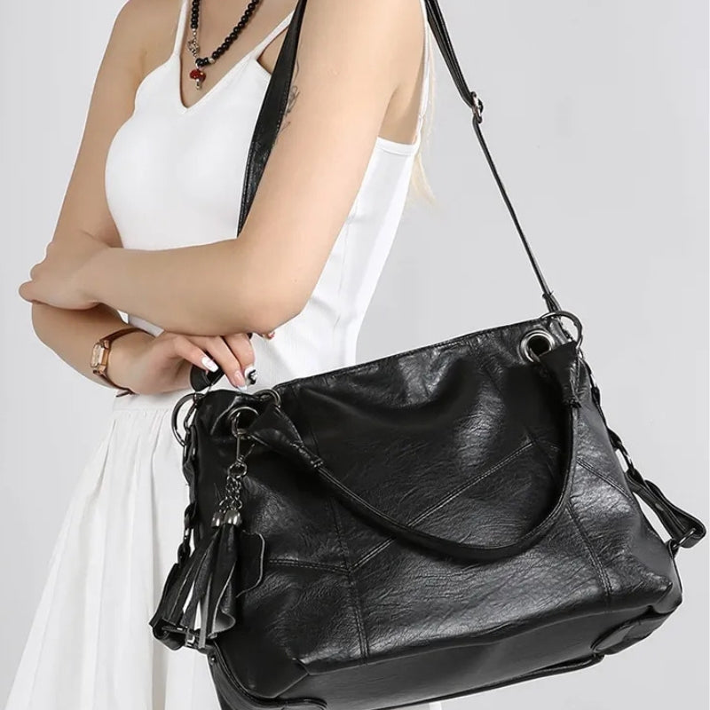 Large Capacity Soft Leather Stitching Handbag - American Retro Square Bag