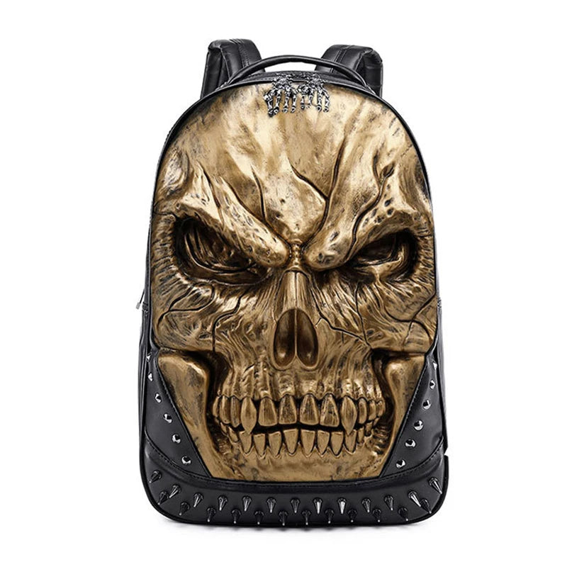 3D Large Skull Face , Rivet Rucksack ,Leisure Gold 3D Large Skull Face , Rivet Rucksack ,Leisure Gold