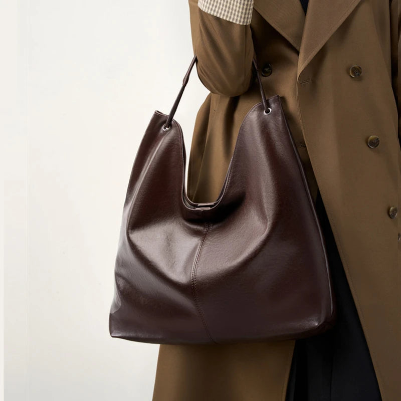 Cowhide Genuine Leather Hobo Shoulder Bag - Ladies Luxury Handbags